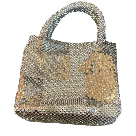 Silver Metal Mesh Small Purse Handbag Handles Evening Bag 90S Y2K Retro‎ VTG - Picture 1 of 8